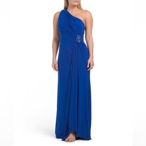 ADRIANNA PAPELL One Shoulder Draped Gown With Sequin Accents